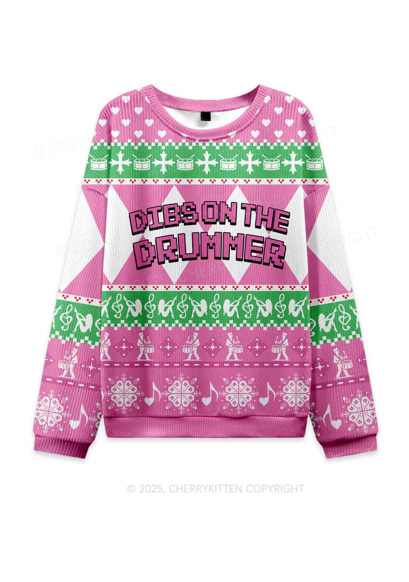 Dibs On The Drummer Y2K Christmas Knit Sweatshirt Cherrykitten