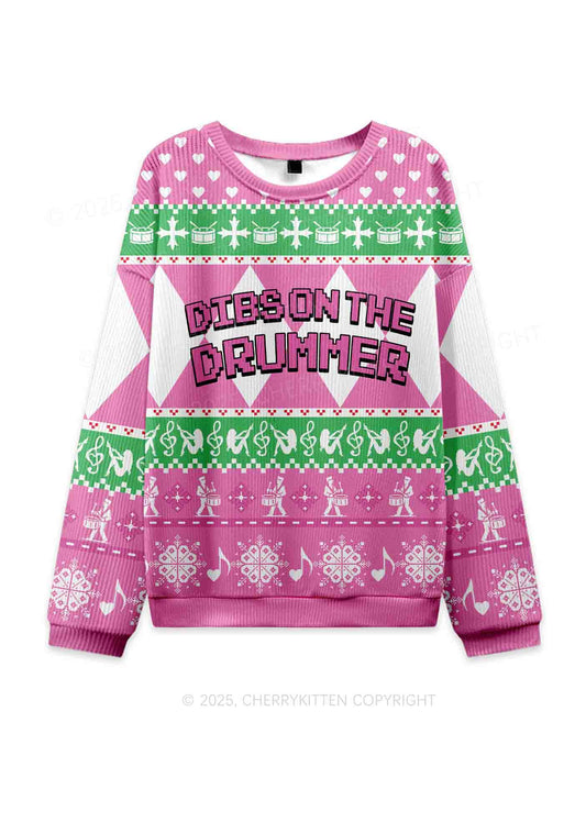 Dibs On The Drummer Y2K Christmas Knit Sweatshirt Cherrykitten