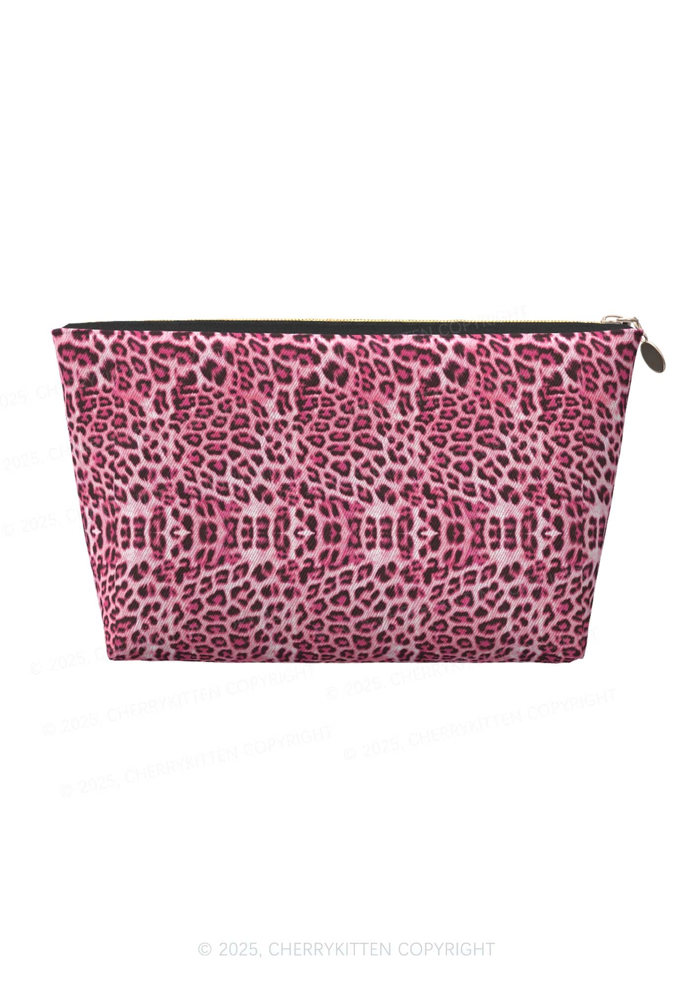 Pink Leopard Y2K Leather Makeup Bag Cherrykitten