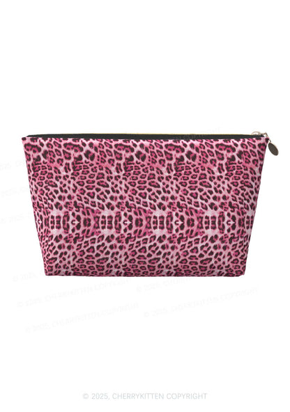 Pink Leopard Y2K Leather Makeup Bag Cherrykitten