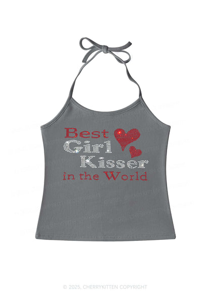 Rhinestone Best Girl Kisser Pride Y2K Halter Neck Cami Cherrykitten