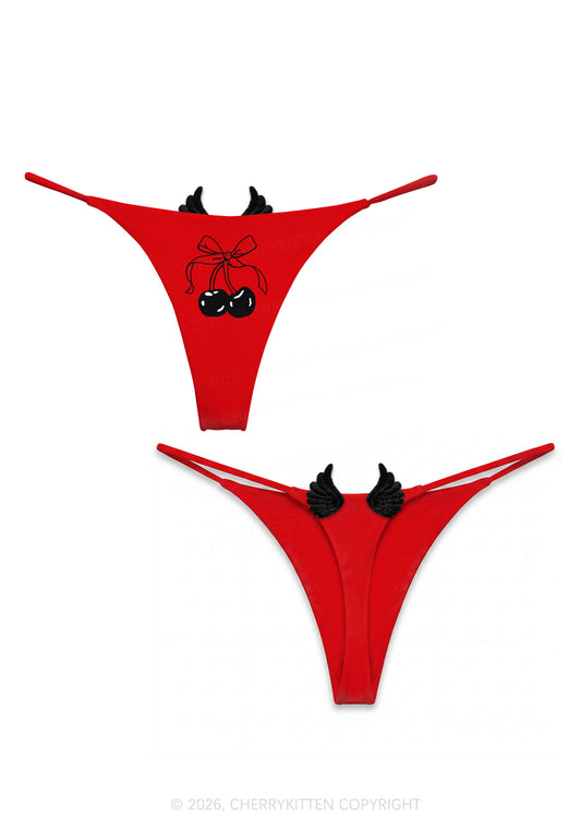 Bow Cherry Y2K Bikini String Thong With Black Wings Cherrykitten