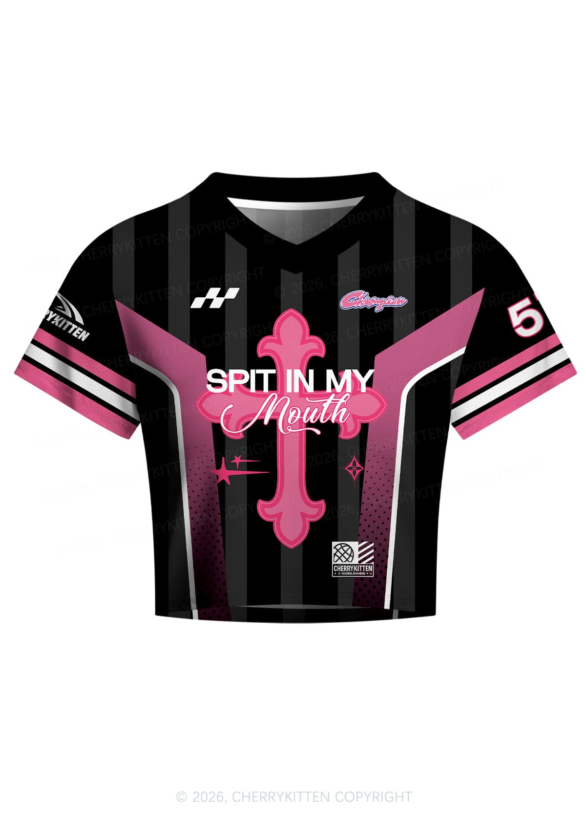 Pink Cross Y2K Crop Football Jersey Shirts Cherrykitten