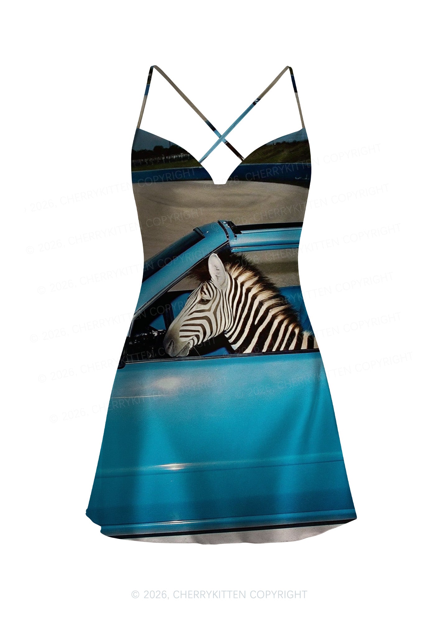 Zebra Driver Y2K Print Satin Cowl Neck Slip Dress Cherrykitten