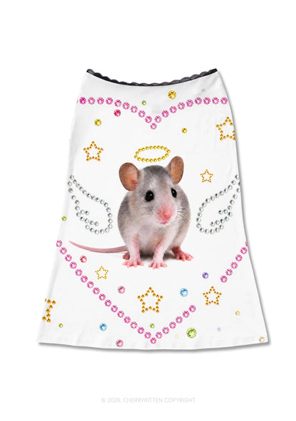 Rhinestone Angel Rat Y2K Print Midi Skirt Cherrykitten