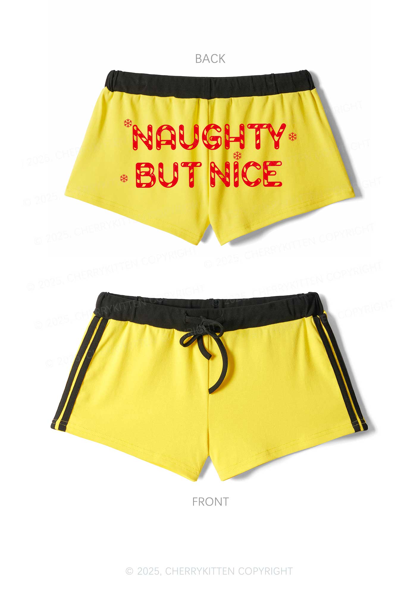 Naughty But Nice Christmas Y2K Drawstring Mini Shorts Cherrykitten