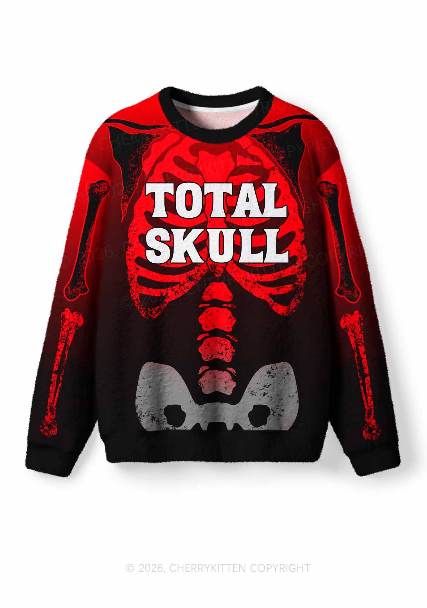 Halloween Total Skull Y2K Knit Sweatshirt Cherrykitten