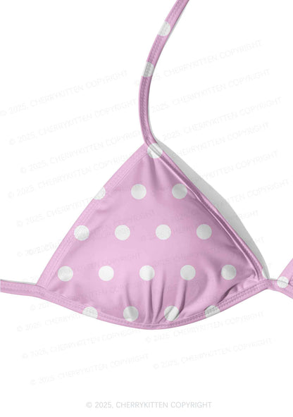 Pink And White Dots Y2K Print Bikini Set Cherrykitten