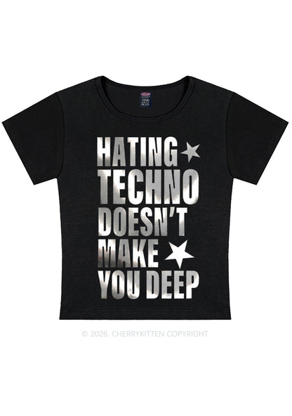 Hating Techno Silver Foil Printed Y2K Baby Tee Cherrykitten