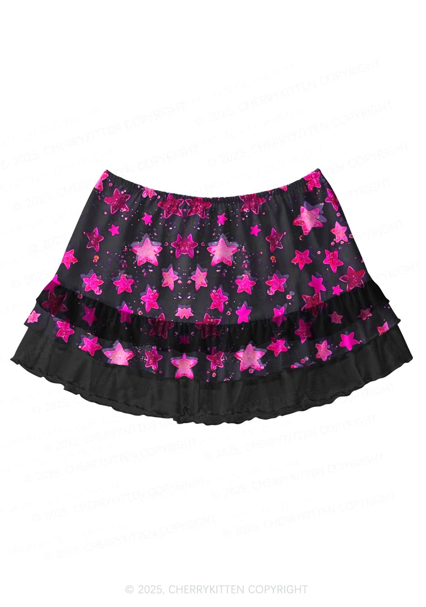 Pink Starry Y2K Print Mini Layered Skirt Cherrykitten