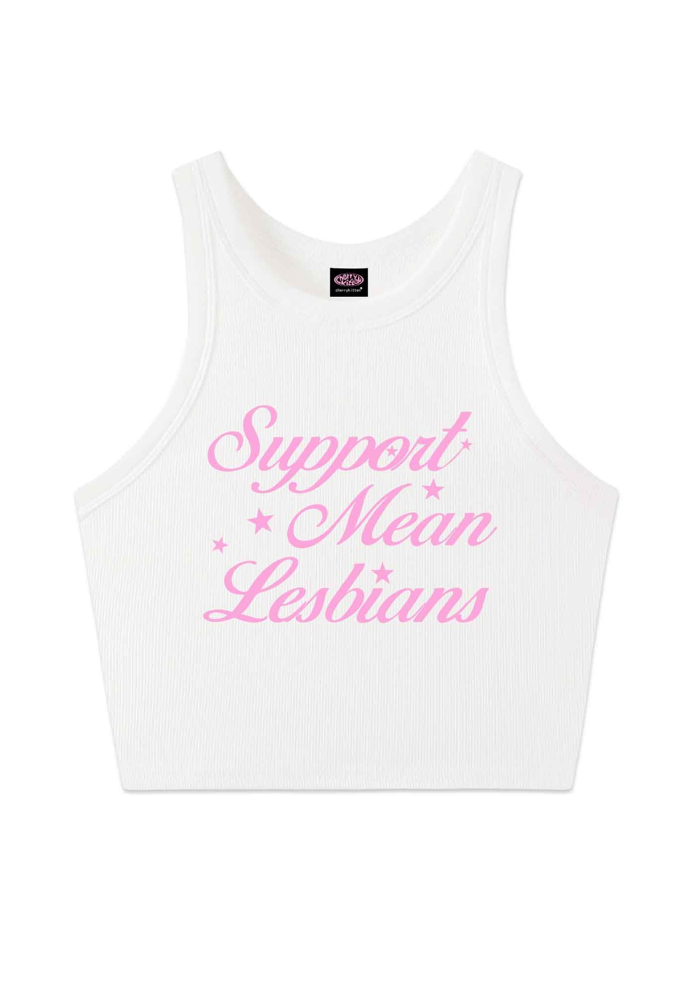 Support Mean Leabians Pride Y2K Crop Tank Top Cherrykitten