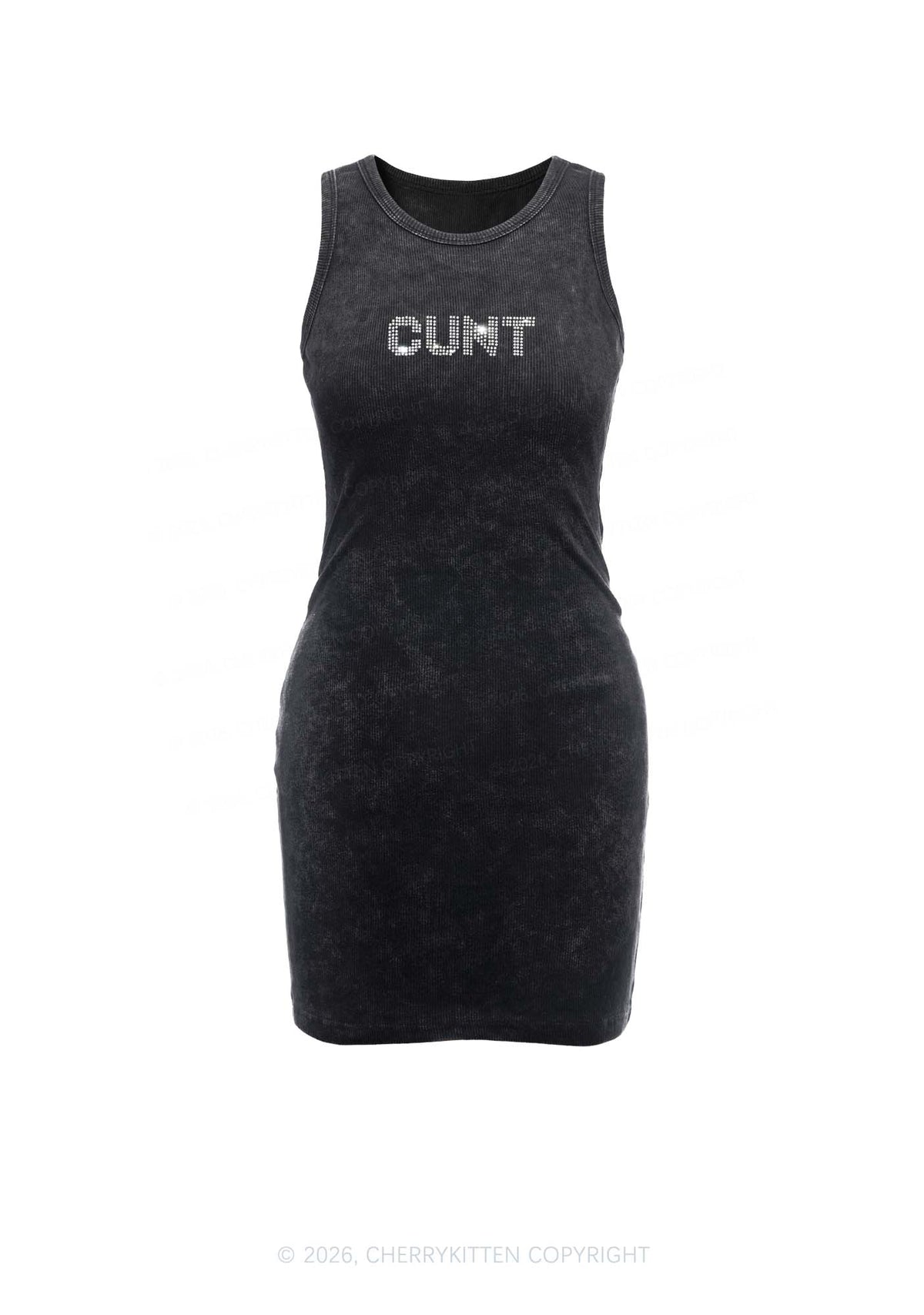 Rhinestone Cxxt Y2K Washed Tank Dress Cherrykitten