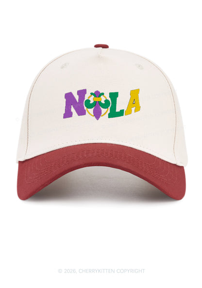 Embroidered Nola Fleur De Lis Y2K Color Block Baseball Cap Cherrykitten