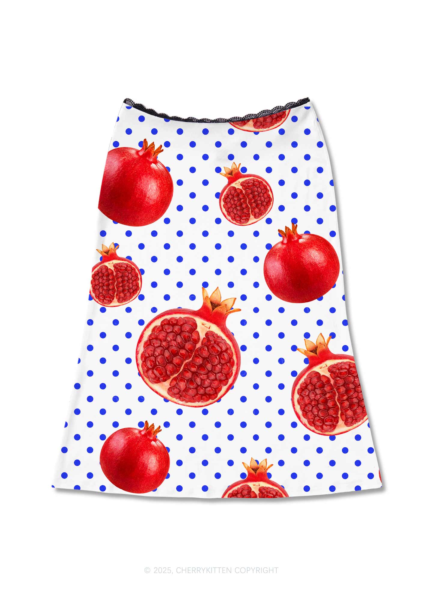 Red Pomegranate Y2K Print Midi Skirt Cherrykitten