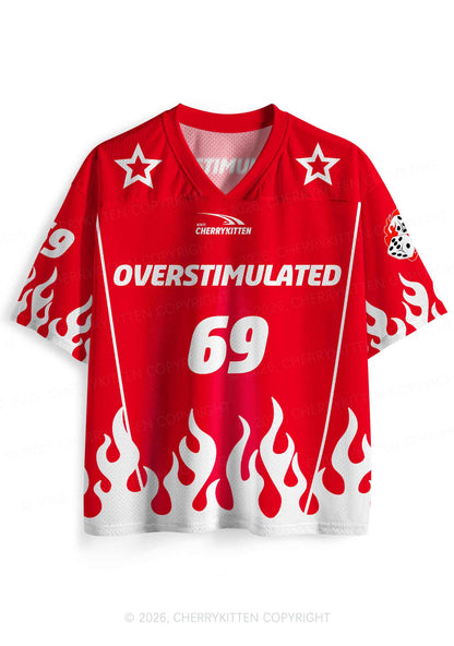 Red Flame Overstimulated Y2K Sport Jersey Shirts Cherrykitten