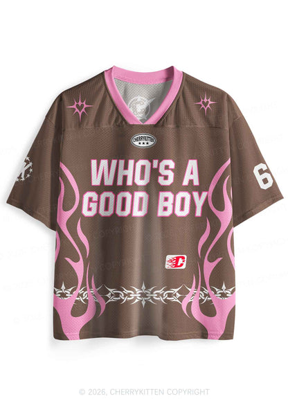 Brown Whos A Good Boy Y2K Sport Jersey Shirts Cherrykitten
