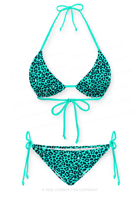 Turquoise Green Leopard Y2K Print Bikini Set Cherrykitten