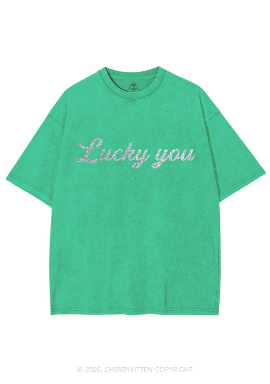 Glitter Lucky You St Patricks Y2K Shirts Washed Tee Cherrykitten