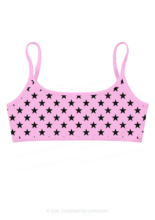 Black Star On Pink Y2K Print Super Crop Cami Cherrykitten