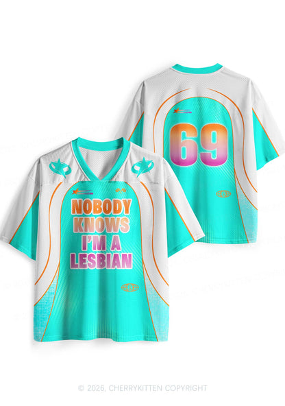 Nobody Knows Im Lesbian Pride Y2K Sport Jersey Shirts Cherrykitten