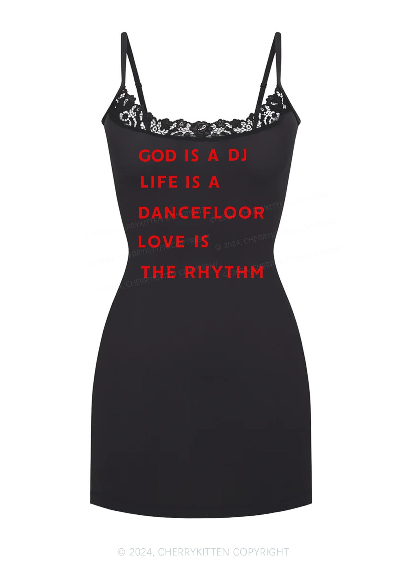 God Is A DJ Y2K Lace Slip Dress Cherrykitten