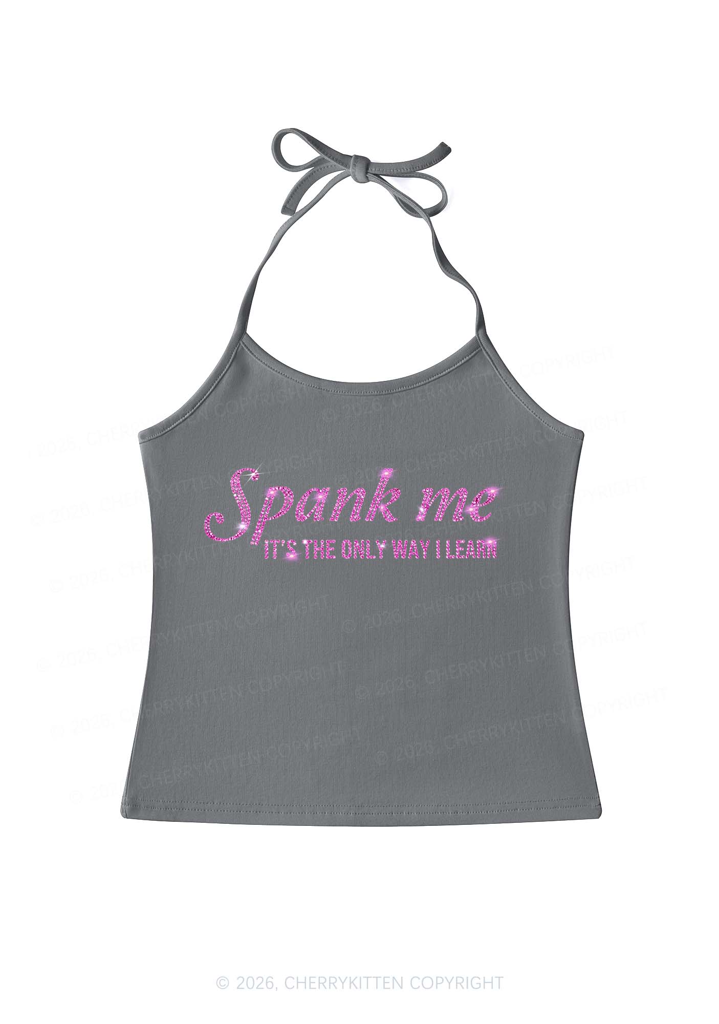 Rhinestone Spank Me Y2K Halter Neck Cami Cherrykitten