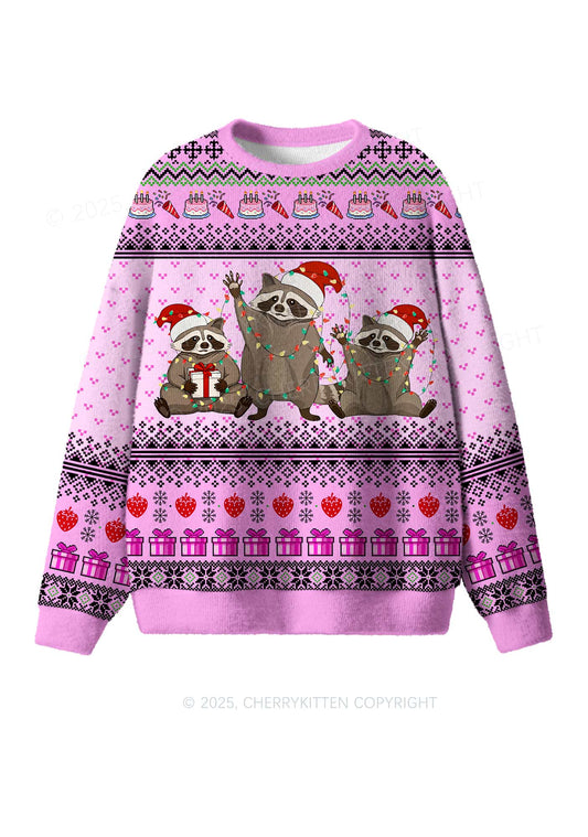 Santa Raccoons Y2K Christmas Knit Sweatshirt Cherrykitten