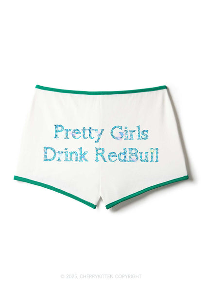 Rhinestone Pretty Girls Drink Red Y2K Booty Shorts Cherrykitten