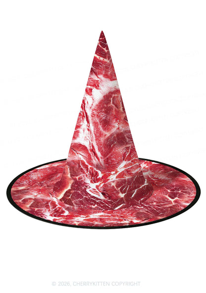 Beef Steak Texture Y2K Print Witch Hat Cherrykitten