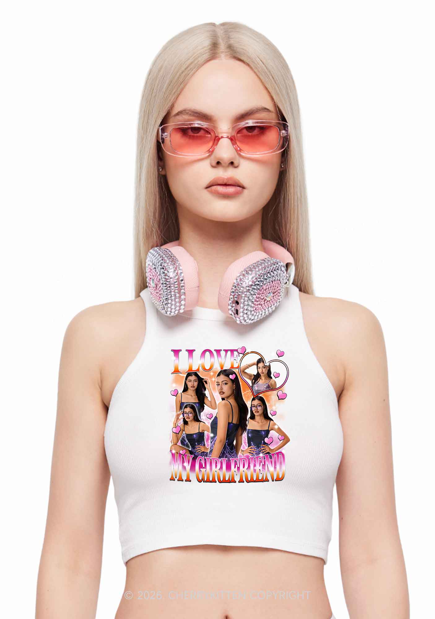 Custom I Love My Lesbian GF Pride Y2K Crop Tank Top Cherrykitten