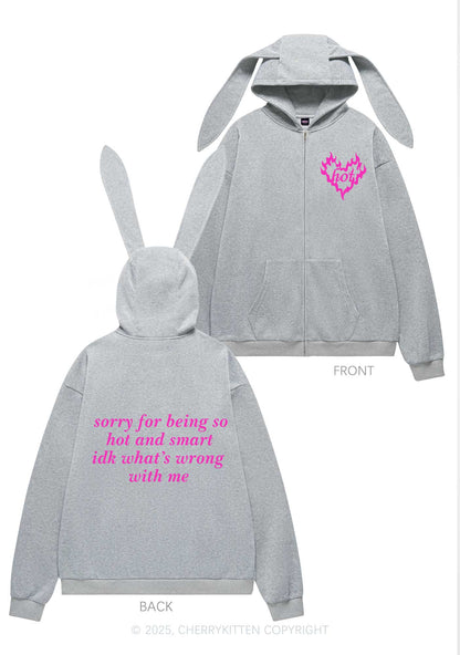 Sorry For Being So Smart Y2K Bunny Ear Zip Hoodie Cherrykitten