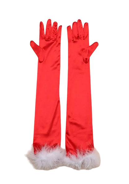Christmas Red Satin Y2K Long Gloves Cherrykitten