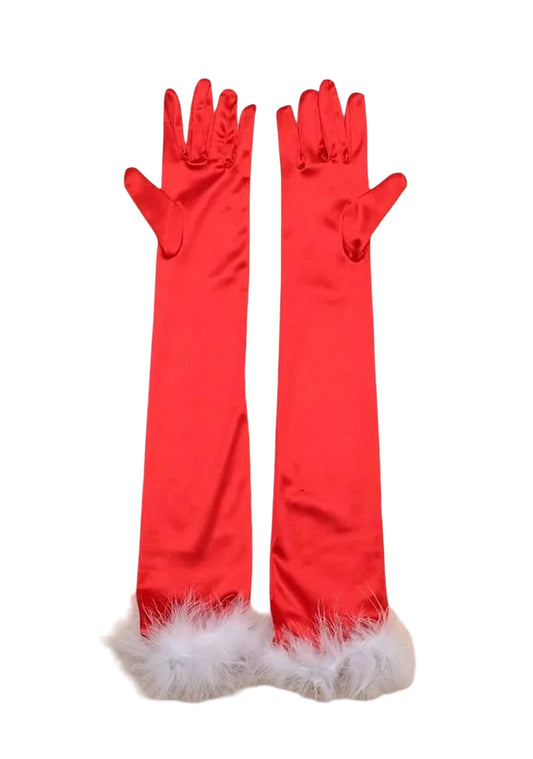 Christmas Red Satin Y2K Long Gloves Cherrykitten