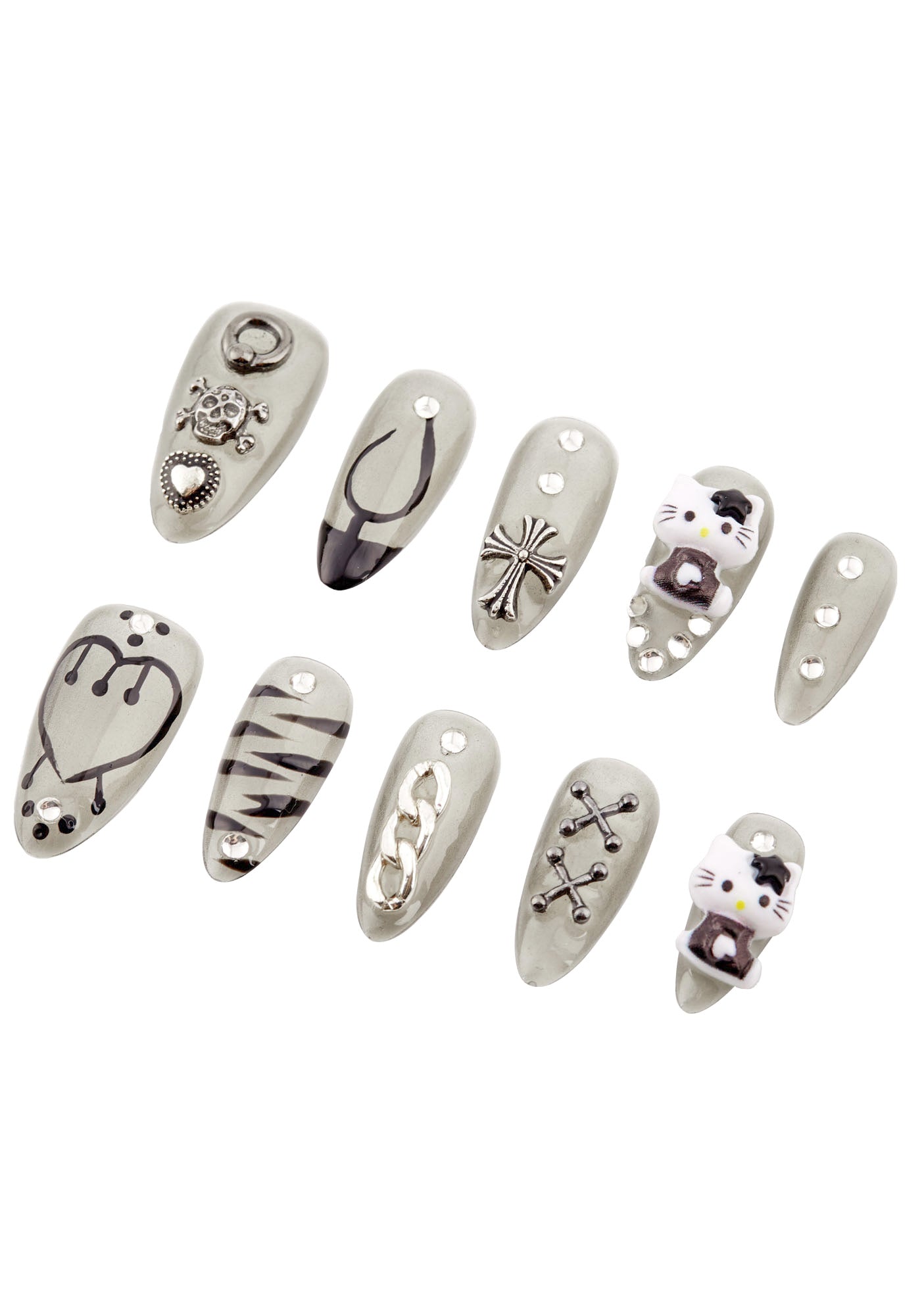 Grey Cat Y2K 10pcs Press On Nails Cherrykitten
