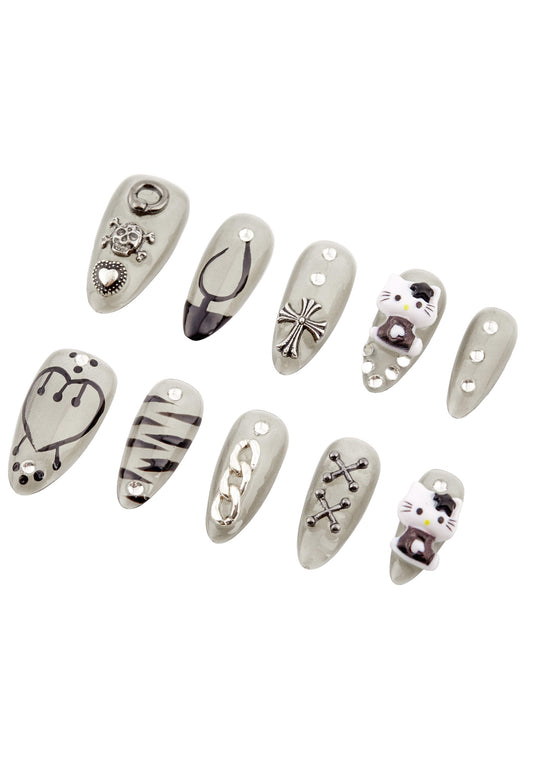Grey Cat Y2K 10pcs Press On Nails Cherrykitten