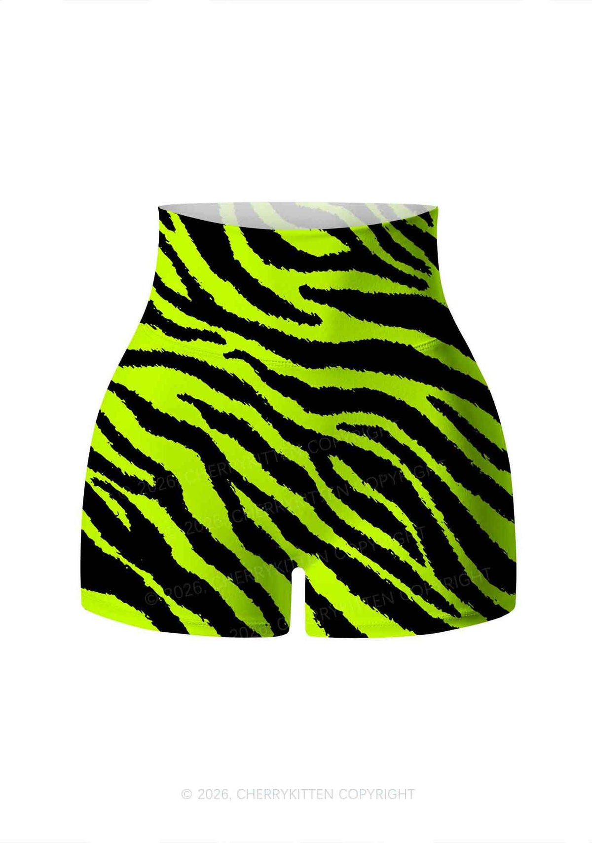 Green Zebra Y2K Print Yoga Shorts Cherrykitten