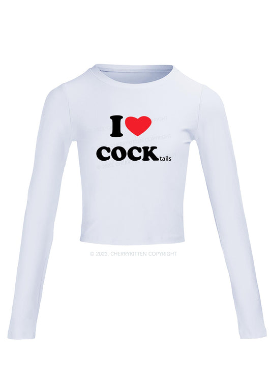 I Love Cocktails Long Sleeve Crop Top Cherrykitten