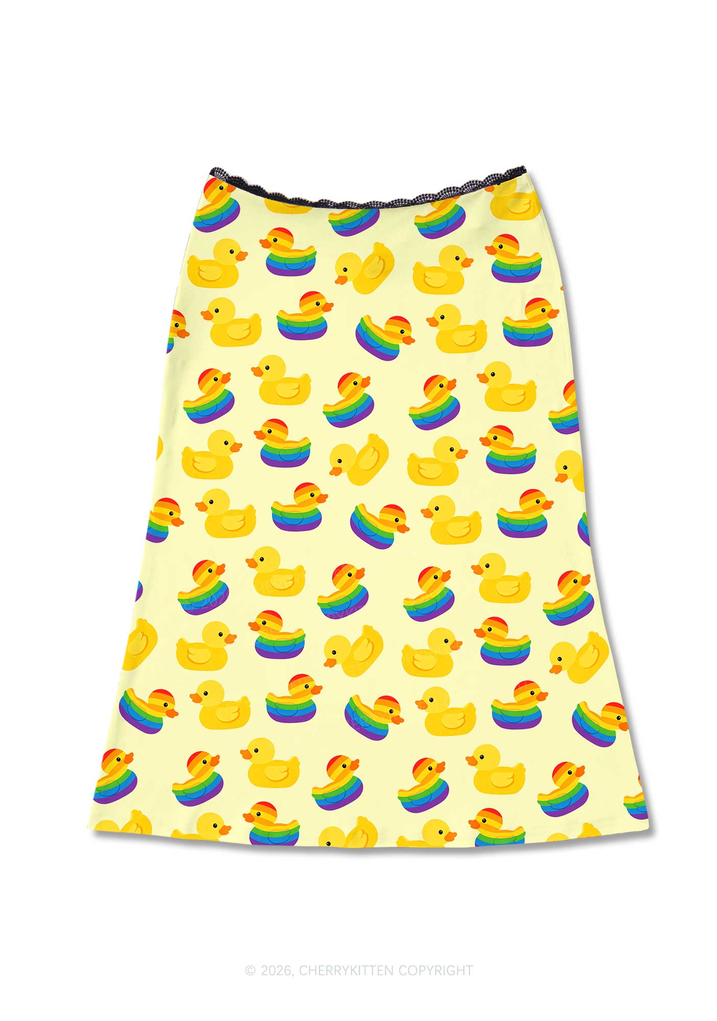 Rainbow Ducks Pride Y2K Print Midi Skirt Cherrykitten