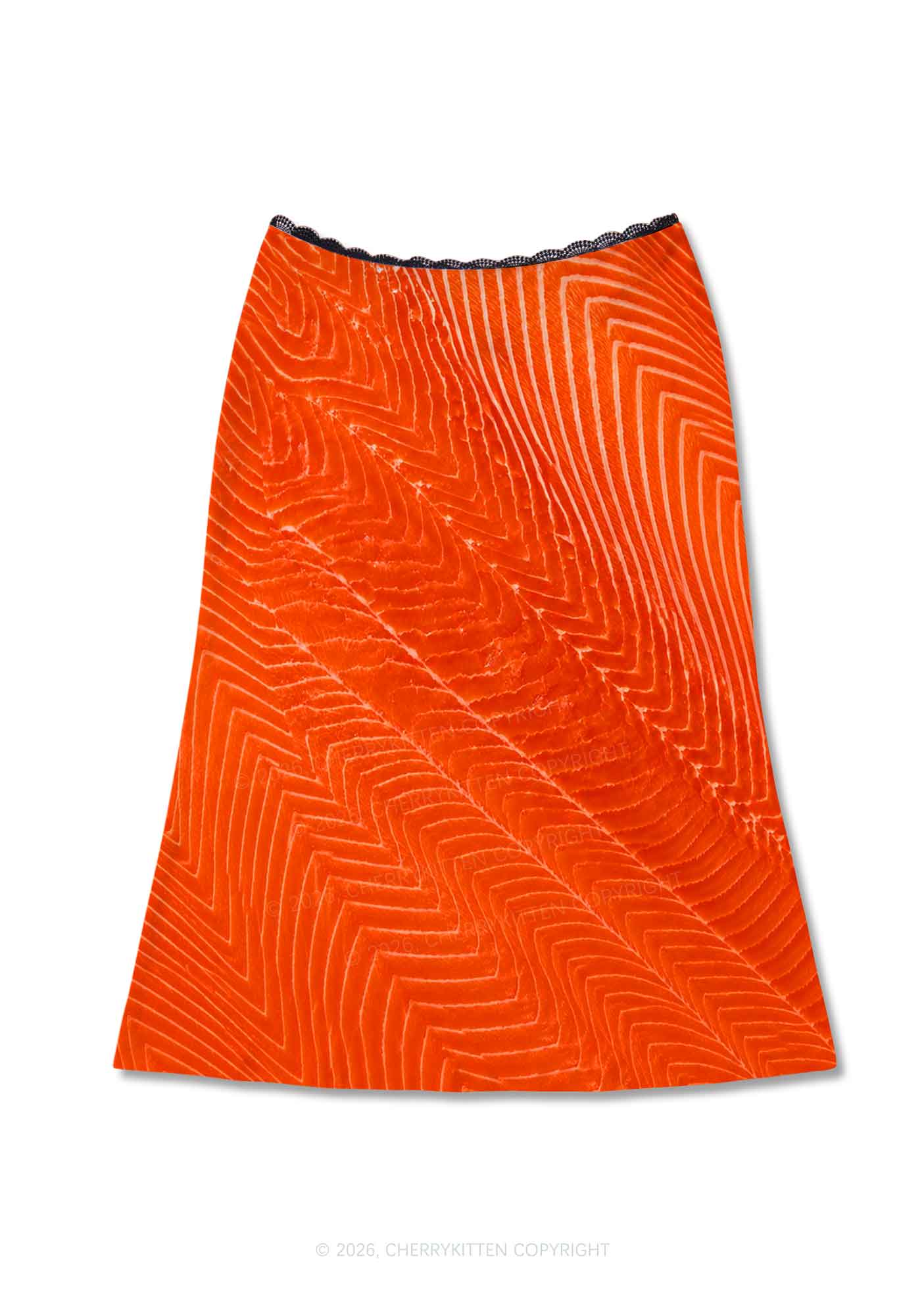 Salmon Meat Texture Y2K Print Midi Skirt Cherrykitten