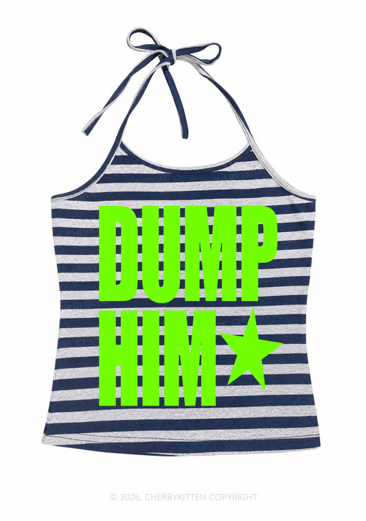 Dump Him Y2K Navy Grey Striped Halter Neck Cami Cherrykitten