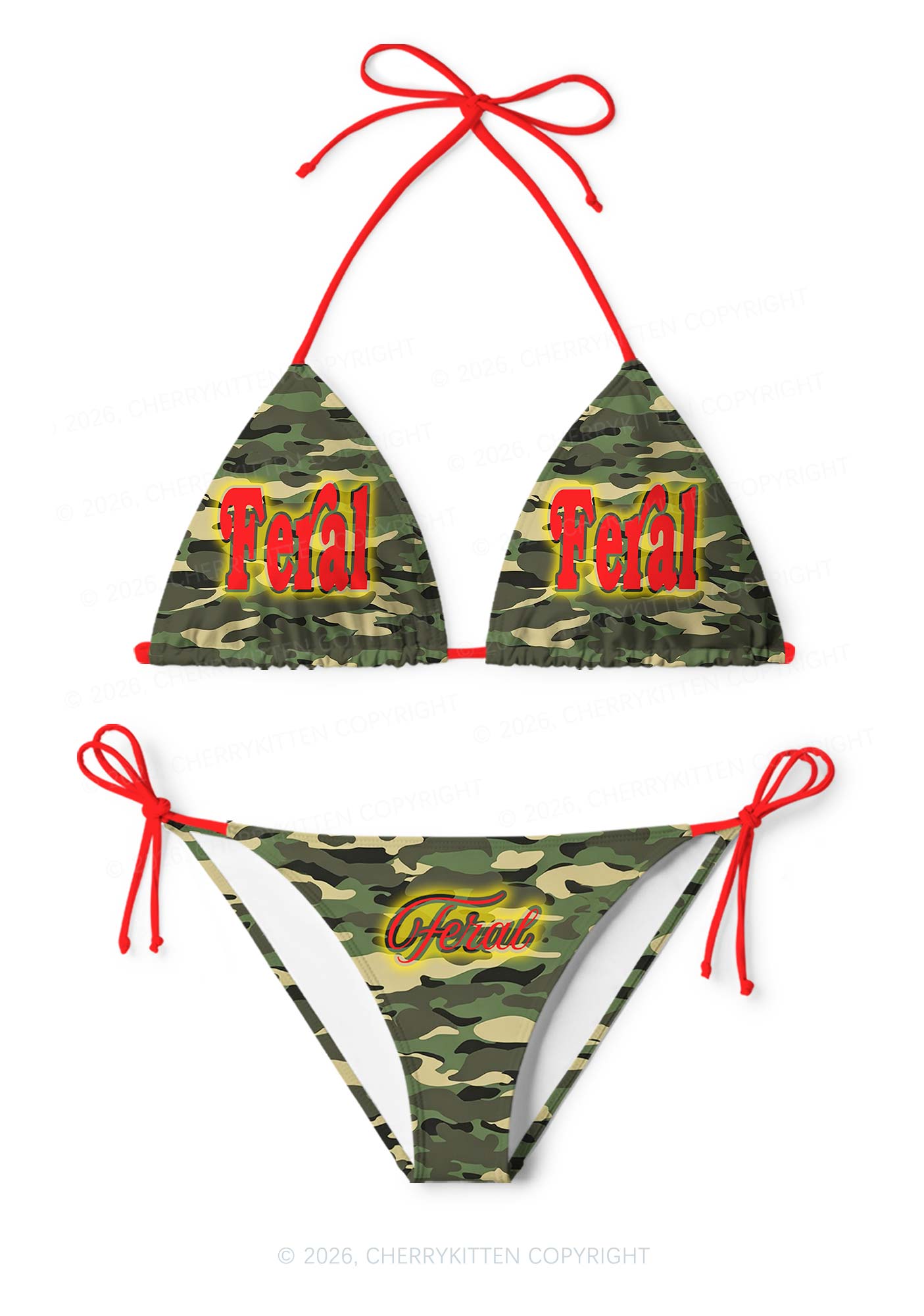 Feral Camo Y2K Print Bikini Set Cherrykitten