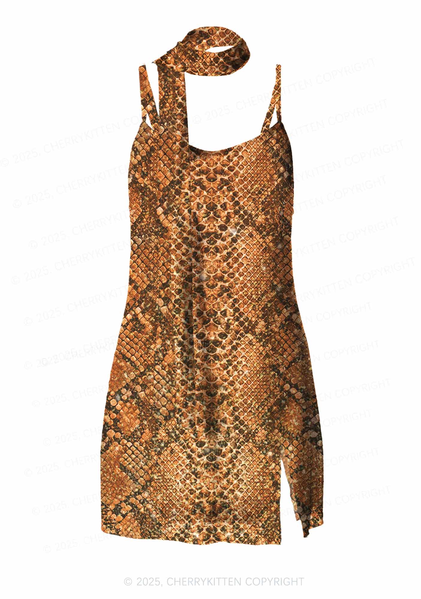 Snake Pattern Y2K Mesh Slip Dress Cherrykitten