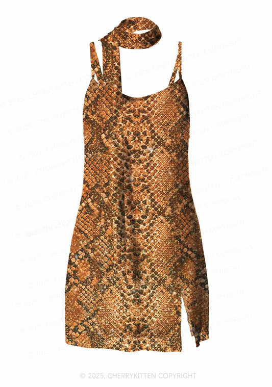 Snake Pattern Y2K Mesh Slip Dress Cherrykitten