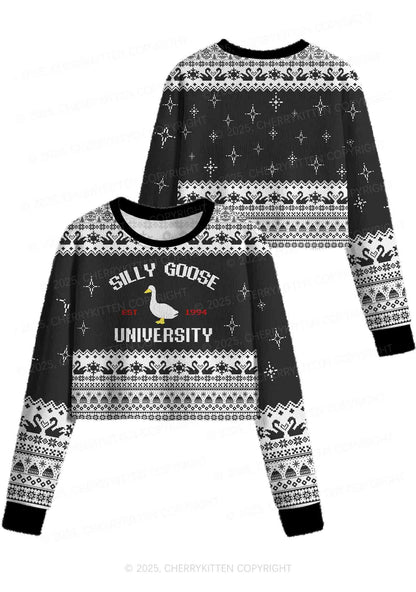 Silly Goose University Y2K Christmas Crop Knit Sweatshirt Cherrykitten