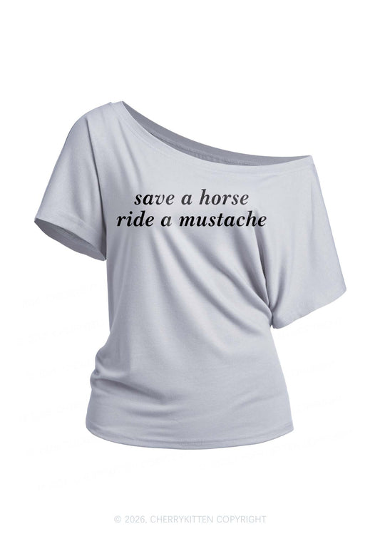 Ride A Mustache Y2K Off Shoulder Tee Cherrykitten