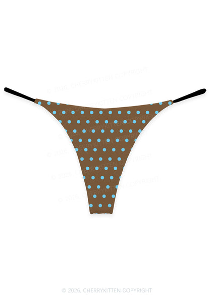 Blue Dots On Brown Y2K Print Bikini String Thong Cherrykitten
