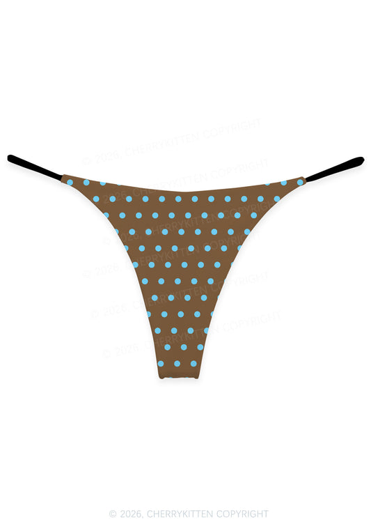 Blue Dots On Brown Y2K Print Bikini String Thong Cherrykitten
