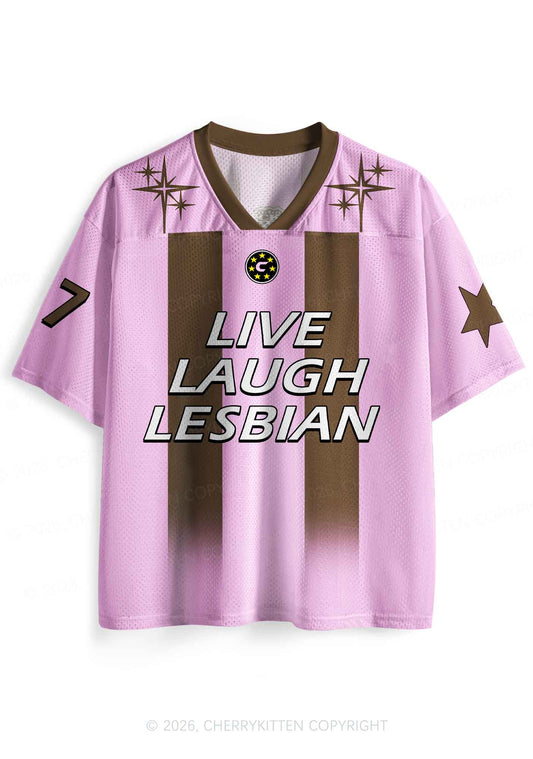 Live Laugh Lesbian Brown Stripes Pride Y2K Sport Jersey Shirts Cherrykitten