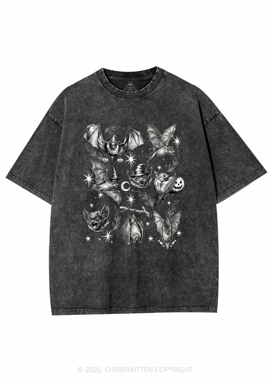 Halloween Bat Wizard Hat Y2K Shirts Washed Tee Cherrykitten