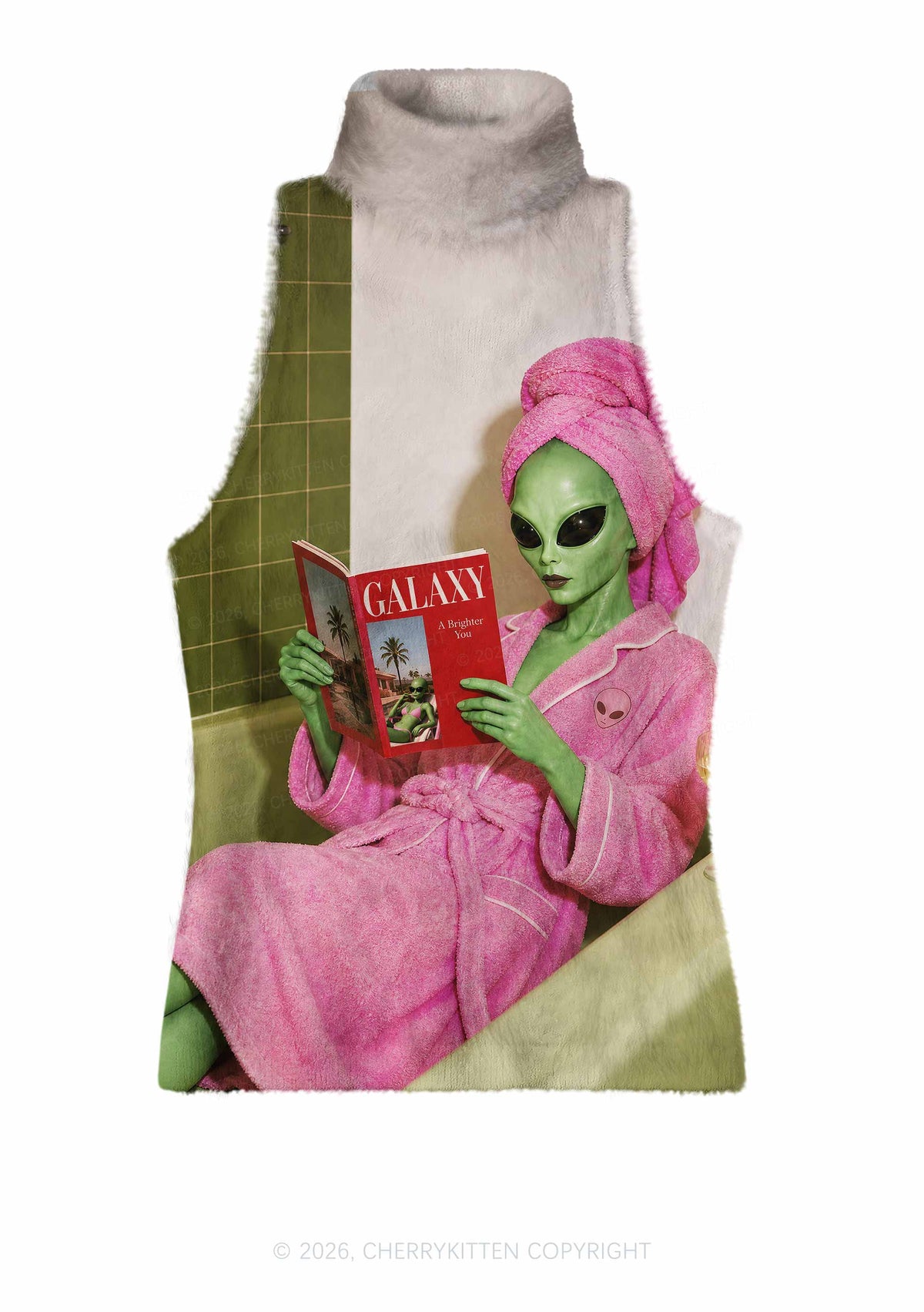 Pink Bath Robe Alien Y2K Knit Turtleneck Tank Top Cherrykitten